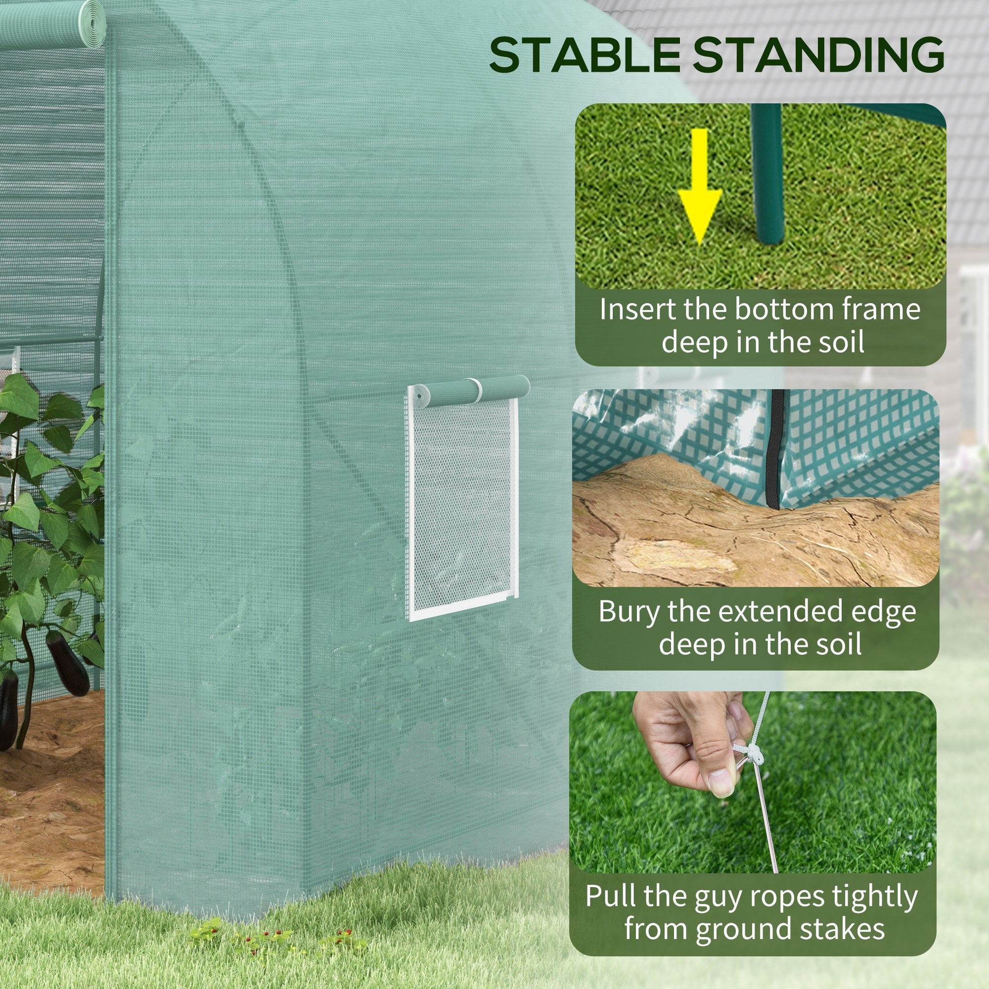 Outsunny Walk-In Greenhouse: 8'x66'x66' Heavy Duty Outdoor Tunnel for Flower & Vegetable Growth, Roll Up Door 