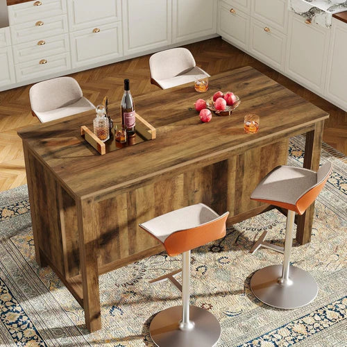 Bar Table 59" Counter Height Pub Table with 3-Tier Storage Shelves for Home Bar Kitchen Dining Room Rustic Brown