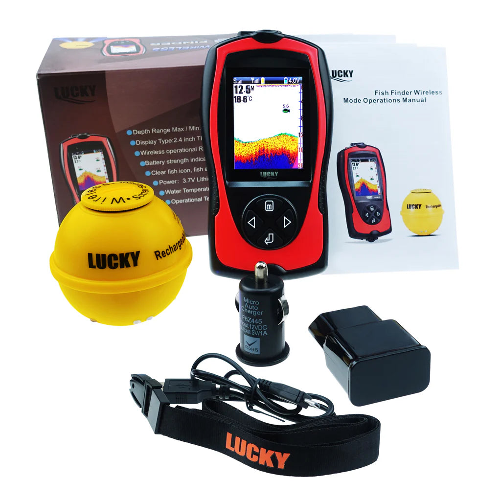 FF-1108-1CWLA Wireless Fish Finder with Rechargeable Sonar Sensor, Fish Attracting Light, 147 ft Depth Detection & 2.4" Color LCD