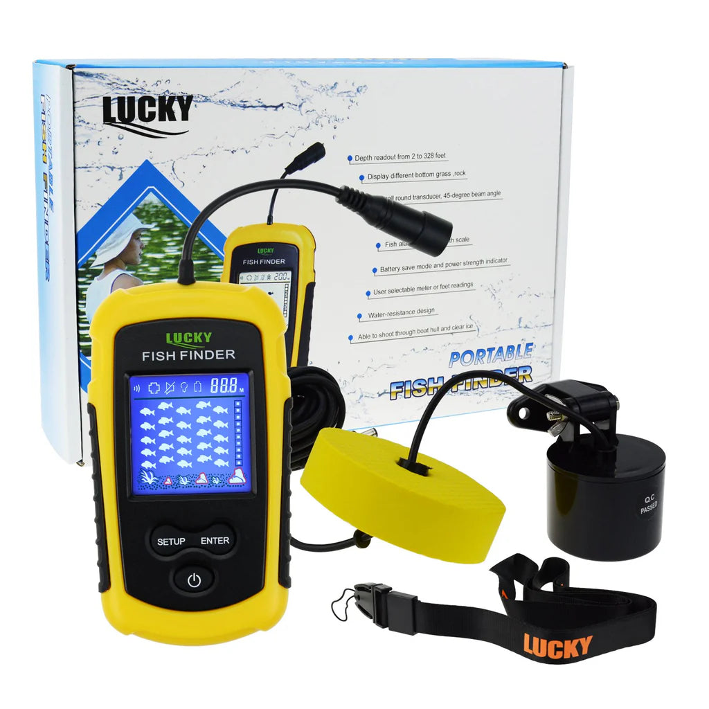 FFC-1108-1 Portable Fish Finder Sonar, 328 ft Depth Detection, 2" TN Anti-UV LCD Display with LED Backlight, Wired Transducer for Boat, Kayak & Ice Fishing