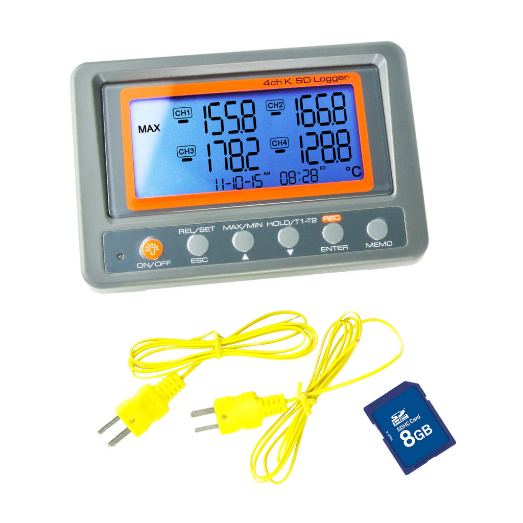 4-Channel K-Type Thermocouple Temperature Data Logger with SD Card & LCD Display