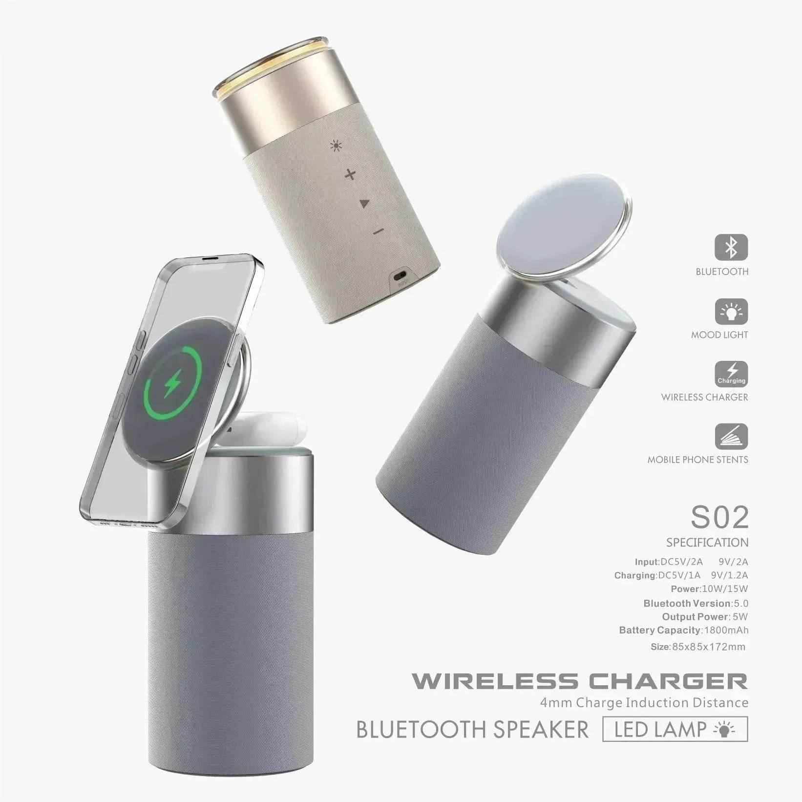 3 In 1 Multi-Function IPhone And AirPods Wireless Charger Portable Bluetooth Speaker With Touch Lamp For Home And Office 