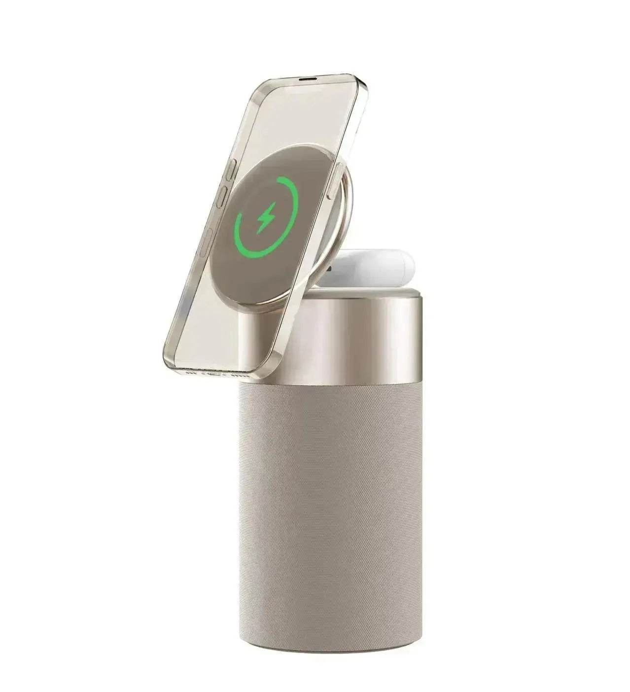 3 In 1 Multi-Function IPhone And AirPods Wireless Charger Portable Bluetooth Speaker With Touch Lamp For Home And Office 