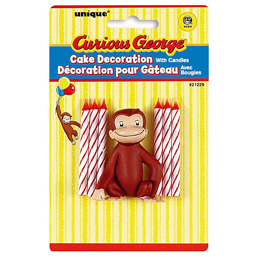 Curious George Cake Decoration with 6 Candles - Free Shipping