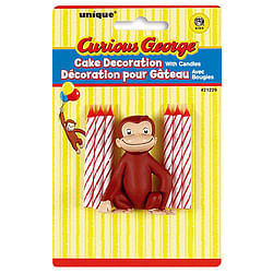 Curious George Cake Decoration with 6 Candles - Free Shipping