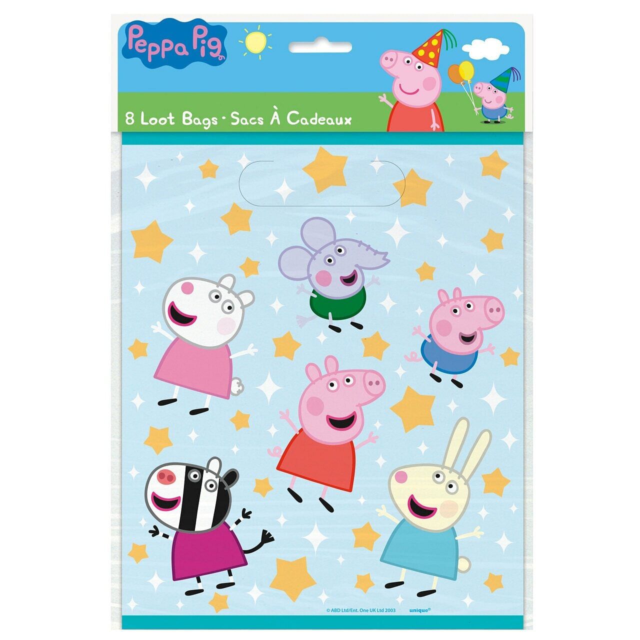 Peppa Pig Plastic Loot Bags 8ct - Free Shipping