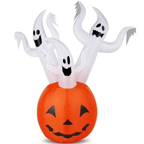 5.9 FT Halloween Inflatable Pumpkin Ghost Outdoor Decorations, Scary Blow Up Yard Decor With Built-in LED Lights For Holiday Party Yard Lawn Garden Decor Indoor Outdoor 