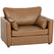Accent Chair, PU Leather Armchair with Wide Seat, Spring Cushion, Rubberwood legs, 2 Pillows, Brown