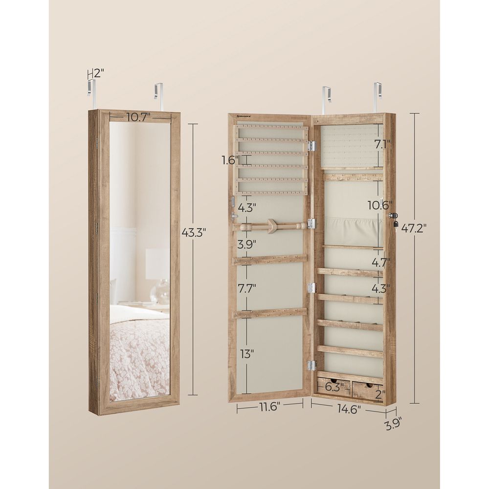 SONGMICS Lockable Wall or Door Mounted Jewelry Armoire Organizer with Mirror 