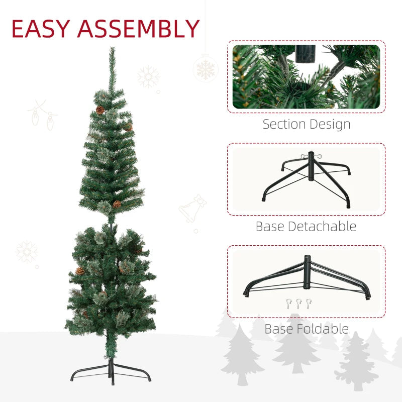 HOMCOM 6ft Prelit Pencil Artificial Christmas Tree – 395 Realistic Branches, 100 LED Lights, Foldable Metal Base, White 