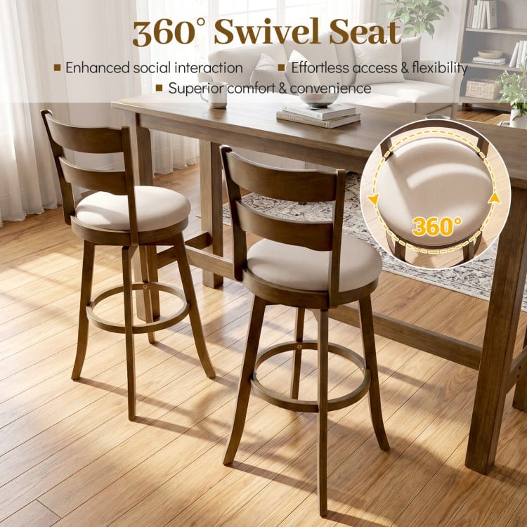30.5 Inch Swivel Barstools with Backrest & Upholstered Seat-Set of 2