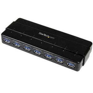 7 Port SuperSpeed USB 3.0 Hub - 5Gbps - Desktop USB Hub with Power Adapter - Black 