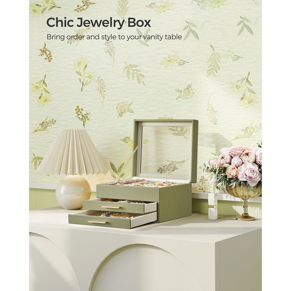 SONGMICS Jewelry Box with Glass Lid 