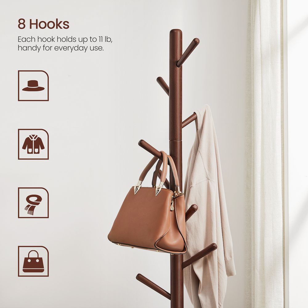 VASAGLE Solid Wood Coat Rack with 8 Hooks 