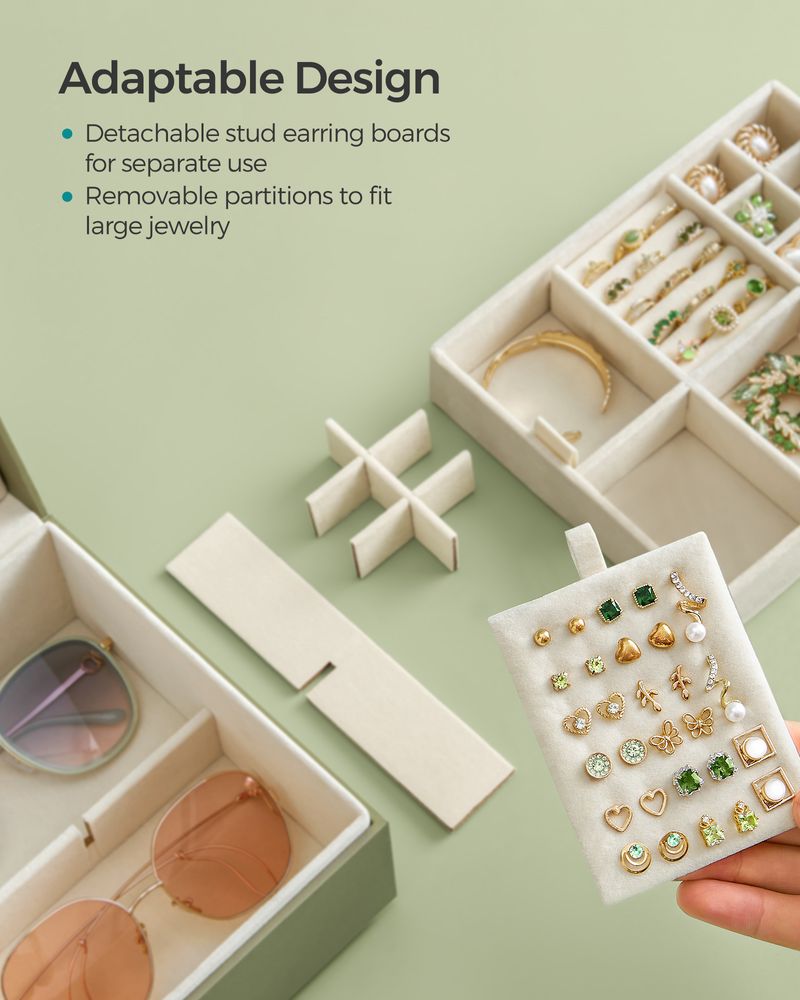 SONGMICS 2-Layer Jewelry Box with Handle and Removable Jewelry Tray 