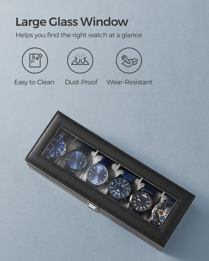 SONGMICS 6 & 12-Slot Watch Box with Large Glass Lid 