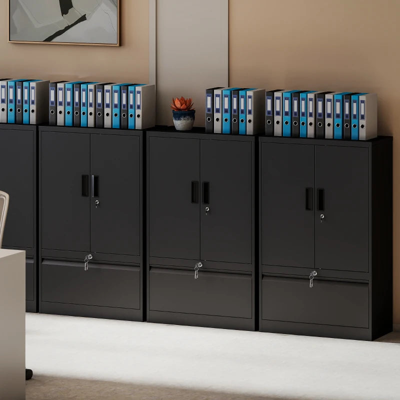 Lateral Filing Cabinet, Metal Storage Cabinet, Garage Cabinet with Double Locks, Adjustable Shelf and File Drawer, Black