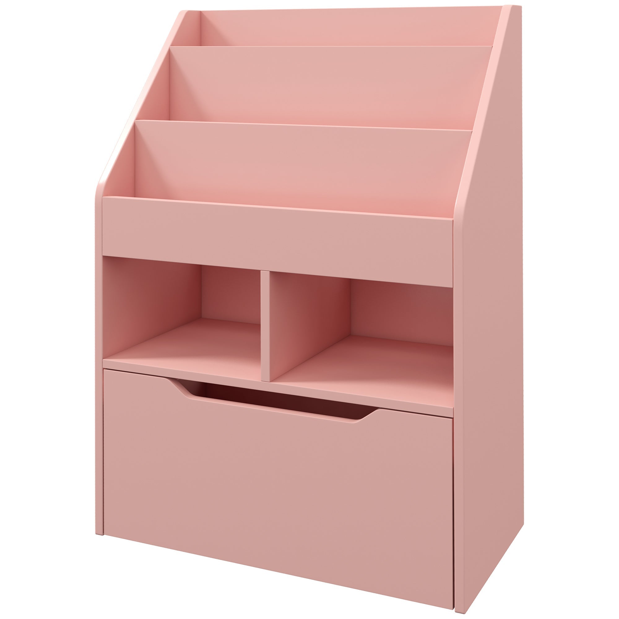 HOMCOM Kids Bookcase with Storage Drawer for Books, Reading Nook, for Classroom, Bedroom, Playroom, Pink 