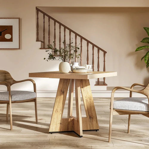 Dining Table 31.5" Square Kitchen Dinner Table for 2-4 People with Thick Engineered Wood Top and Modern Design Brown