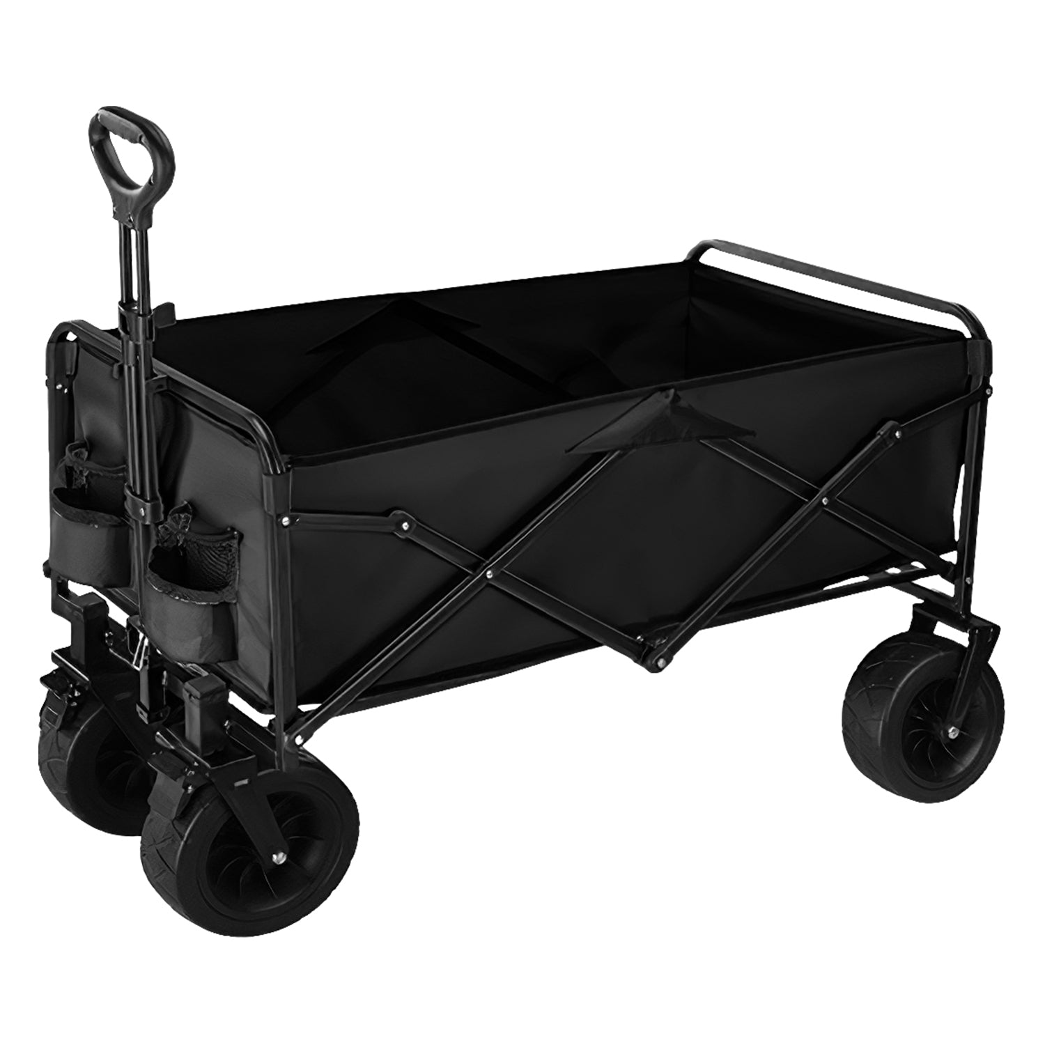 200L Collapsible Folding Wagon Cart With Drink Holders Adjustable Handle 440LBS Load Capacity Foldable Utility Outdoor Wagon With All-Terrain Wheels a 