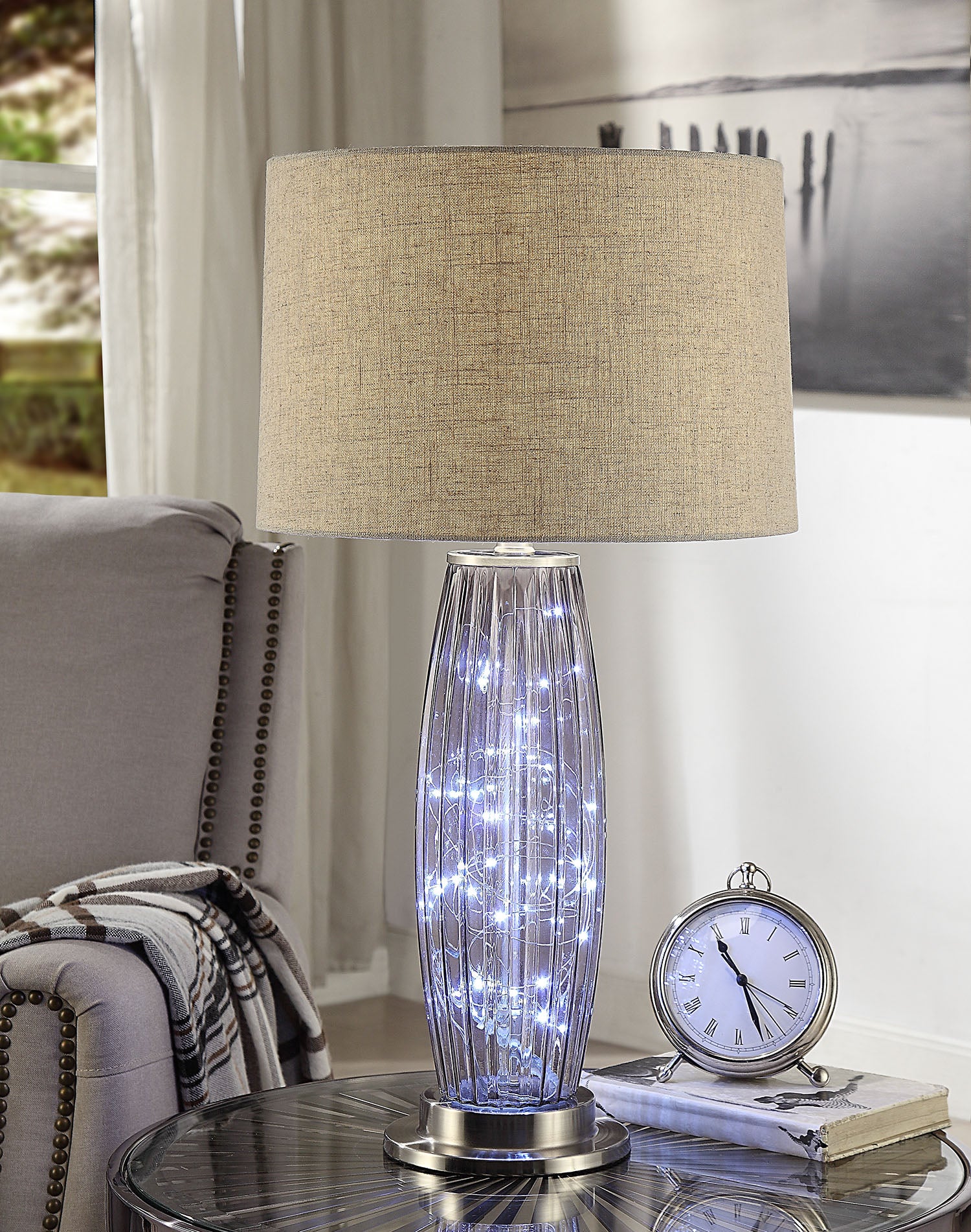 15" X 15" X 28" Sand Nickel Metal Table Lamp