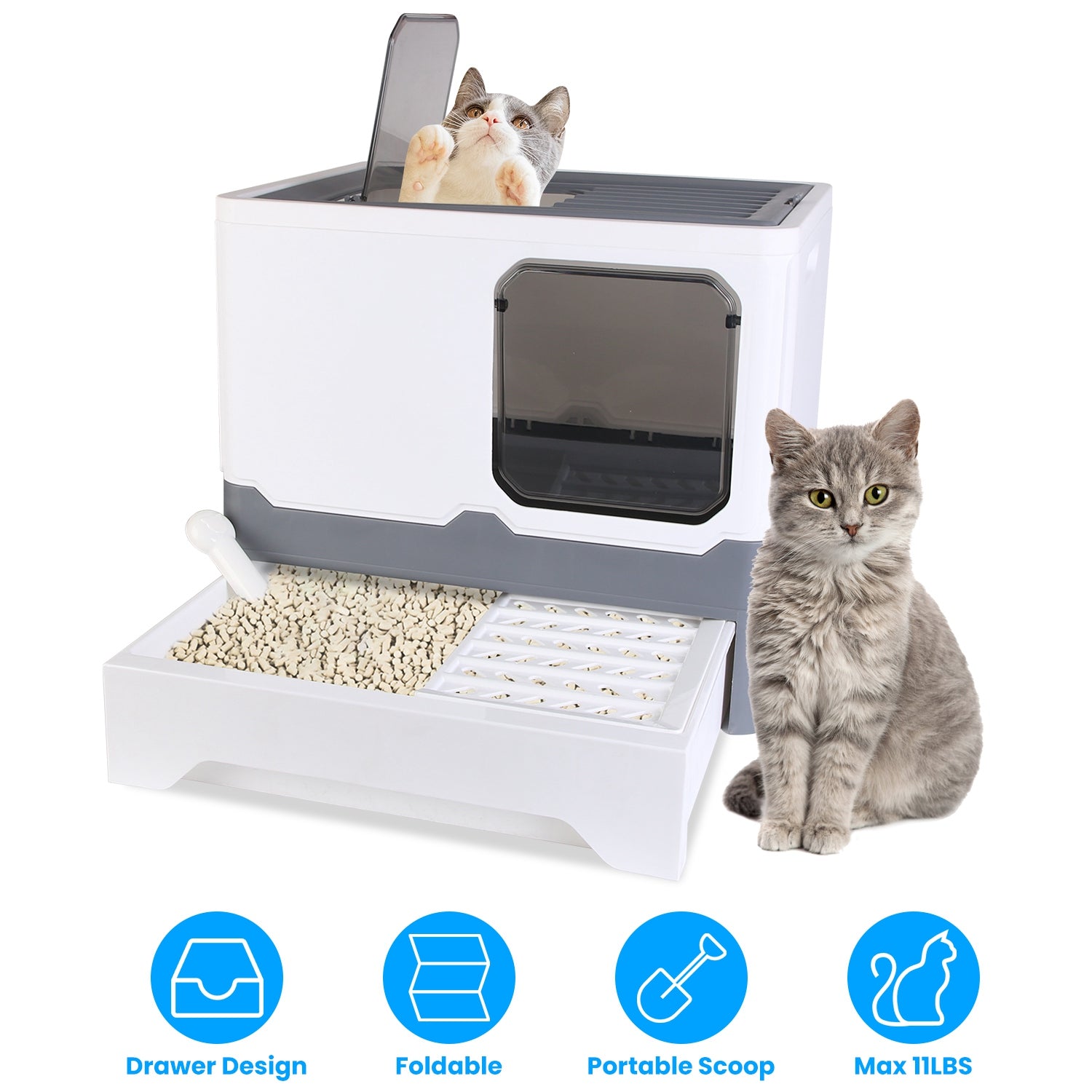 Foldable Cat Litter Box with Lid Enclosed Kitty Litter Box Anti Splashing Cat Toilet Tray with Litter Scoop 