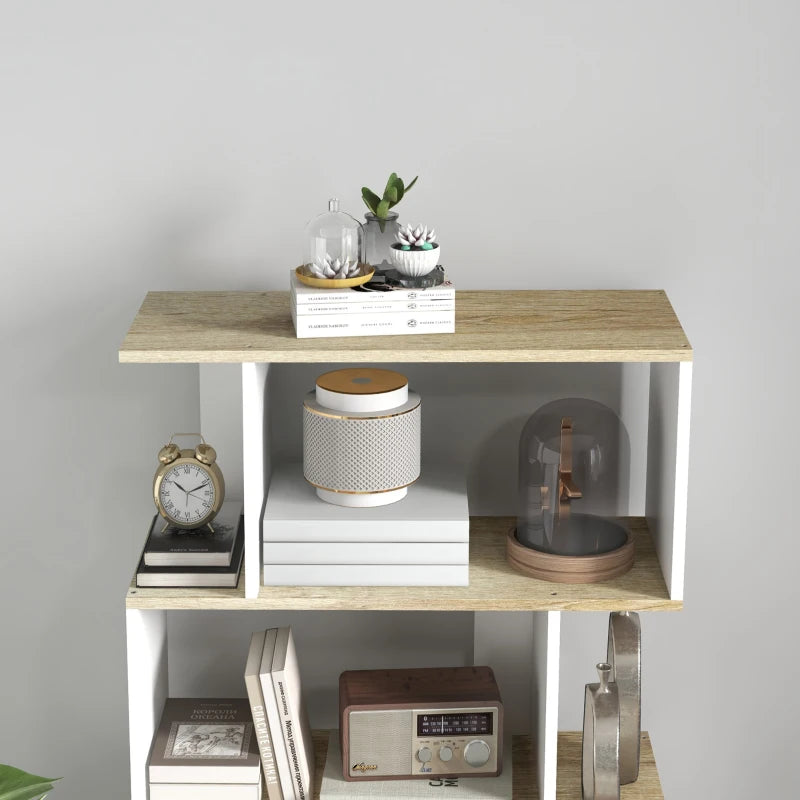 5-Tier Bookshelf, Geometric S Shaped Bookcase, Tall Narrow Display Shelf for for Living Room, Study Room, White