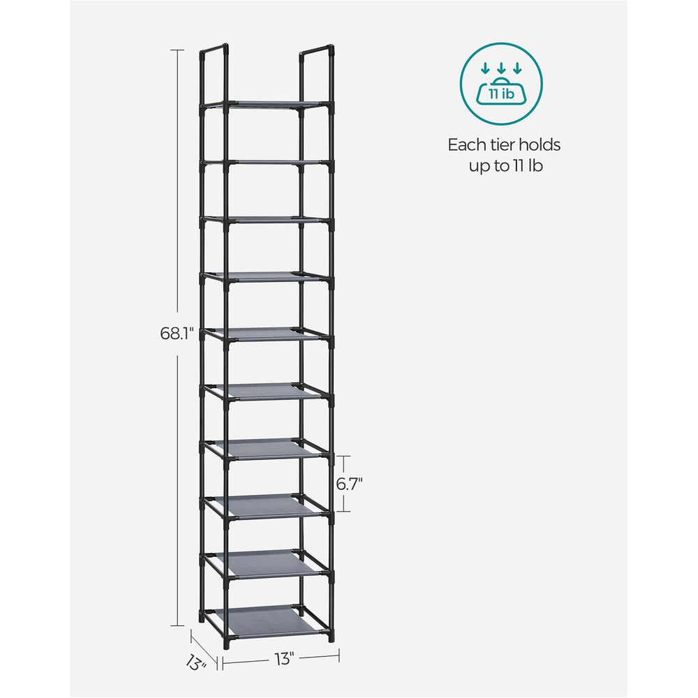 SONGMICS 10-Tier Shoe Shelf with Metal Frame 