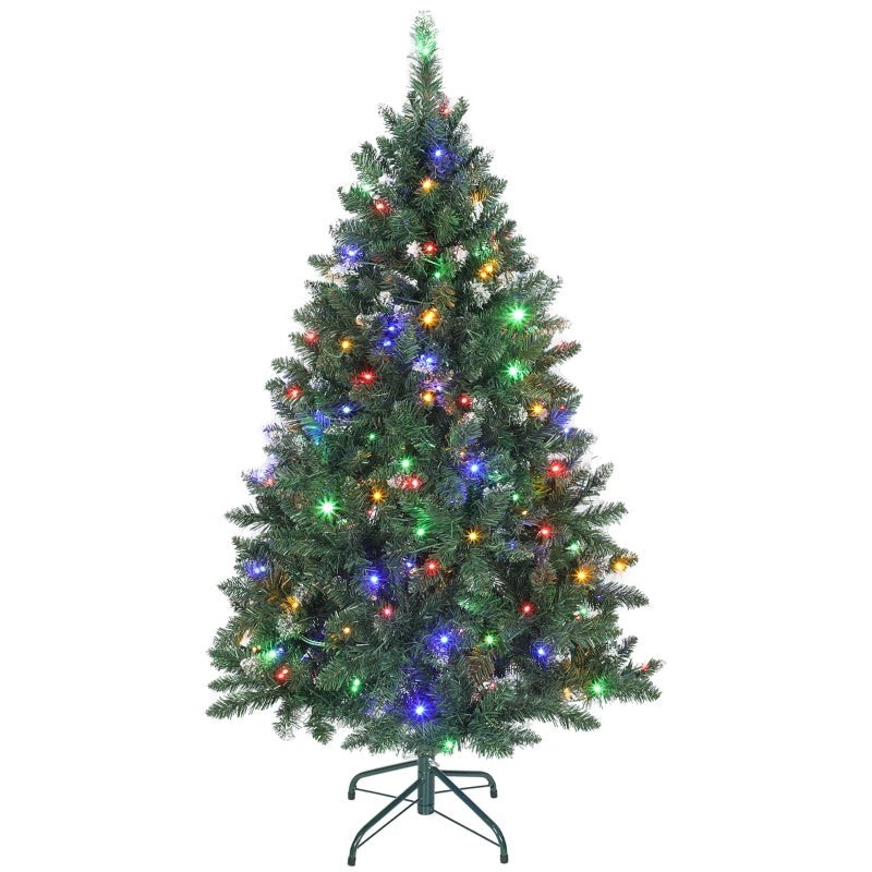 HOMCOM 6ft Frosted Pre-Lit Christmas Tree – Full Spruce with Dual Colour LED Lights, Hinged Design, Easy Assembly 