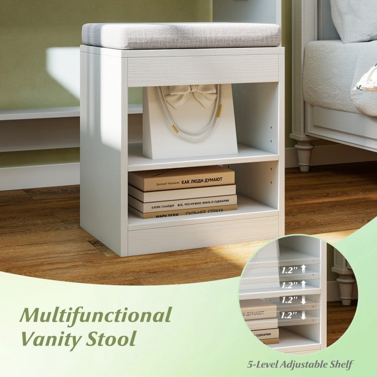 31.5 Inches Vanity Desk with 3 Lighting Modes and Storage Shelves-White