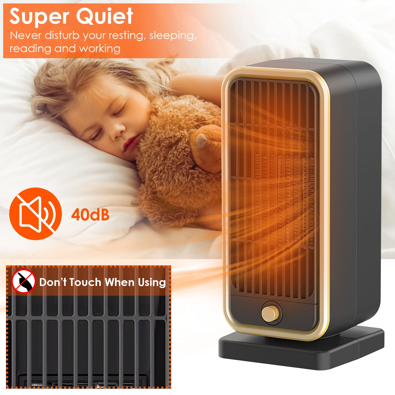 500W Portable Electric Heater PTC Ceramic Heating Space Heater Overheating Tip Over Protection 3S Heating Space For 322 Sq FT Home Office Use