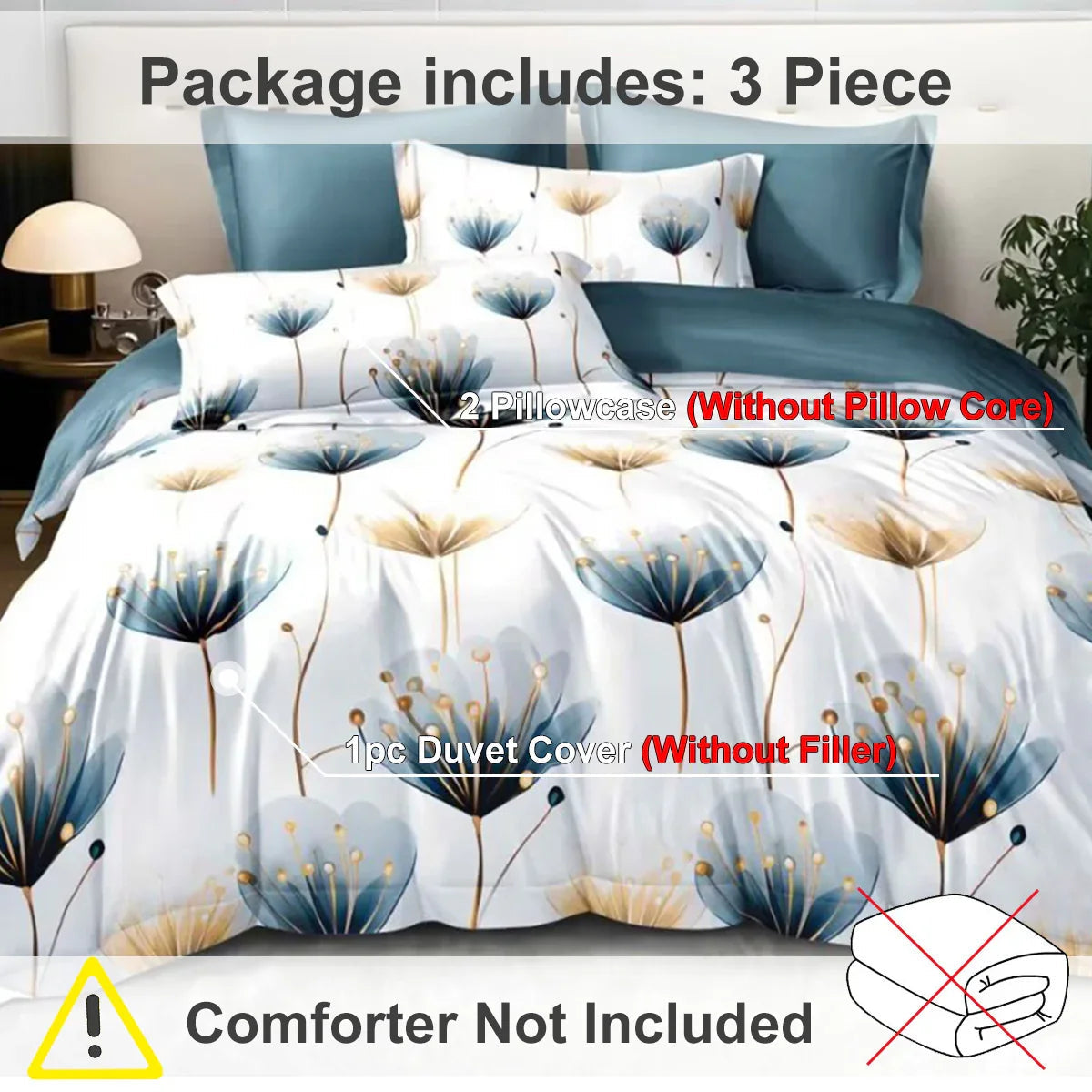 3-piece Set Of Simple And Fresh Blue And White Floral Duvet Cover, Polyester Bedroom Decoration Bedding Set Twin Full Queen King Size 