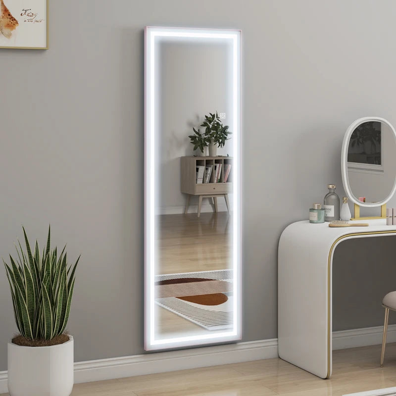 LED Mirror with Dimmable and 3 Colour Lights, 64" x 21" Rectangular Floor Mirror for Bedroom Living Room, Pink