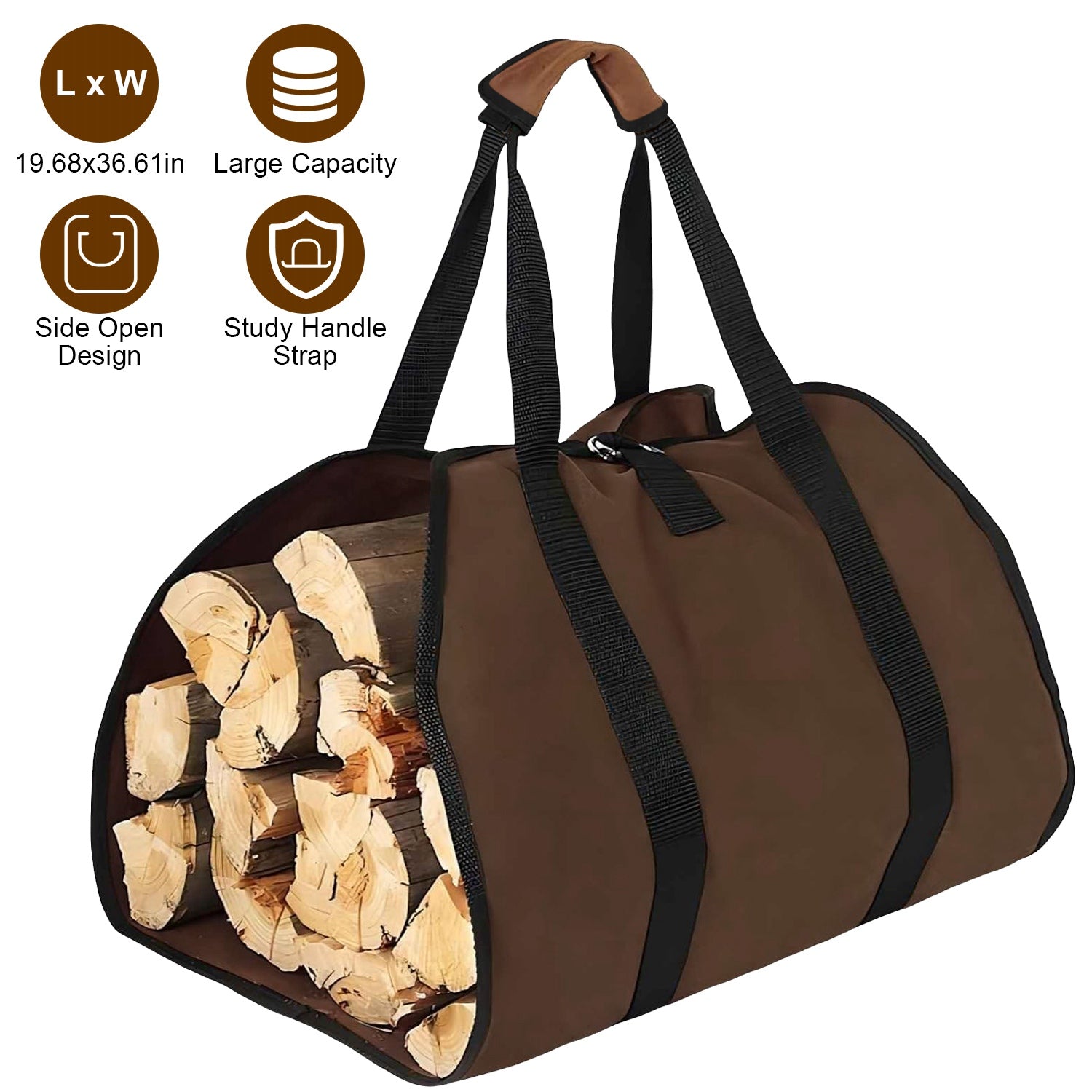 Firewood Carrier Bag with Handle Durable Wear-Resistant Fireplace Logs Holder Side Opening Wood Storage Carrying Bag For Indoor Fireplace Outdoor Camp