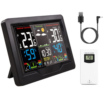 Electric Weather Station Snooze Alarm Clock Wireless Sensor Indoor Outdoor Thermometer Humidity Weather Forecast Temperature Frost Alert with Backligh 