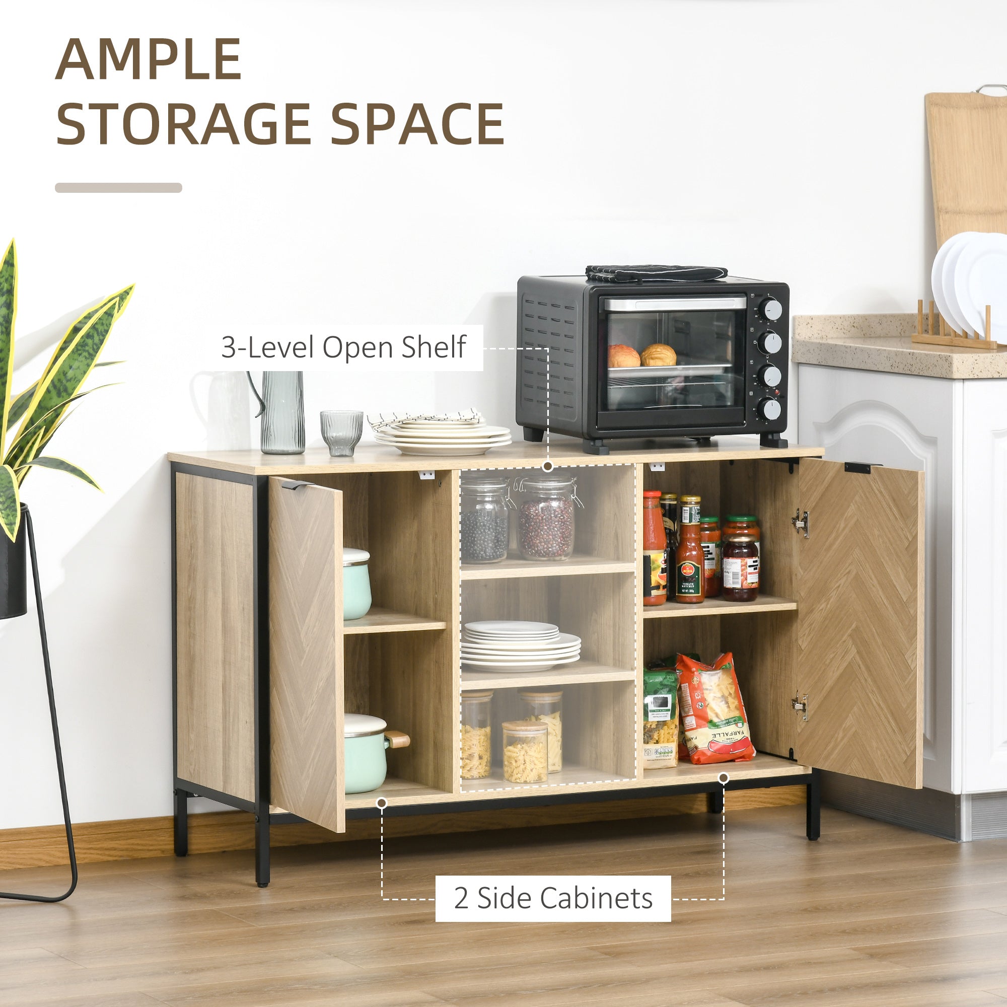 HOMCOM Oak Tone Buffet Storage Cabinet: Sideboard Bar Cabinet with 2 Doors and Adjustable Shelves for Dining Room, Kitchen 