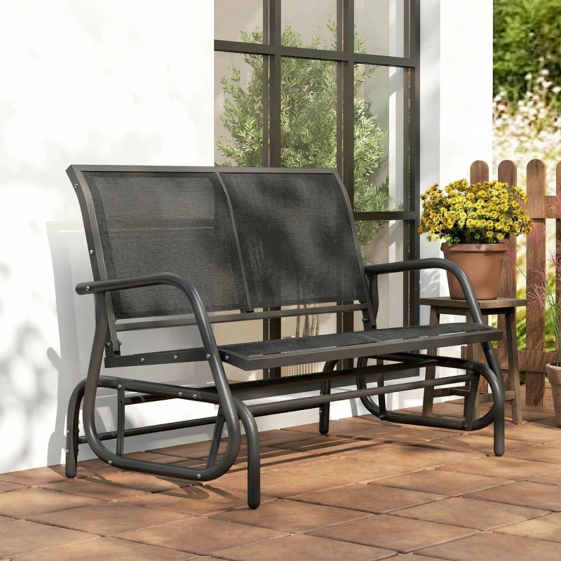 Outdoor Glider Bench, 2 Seater Garden Patio Glider Chair with Sling Fabric Seat, Steel Frame, Black