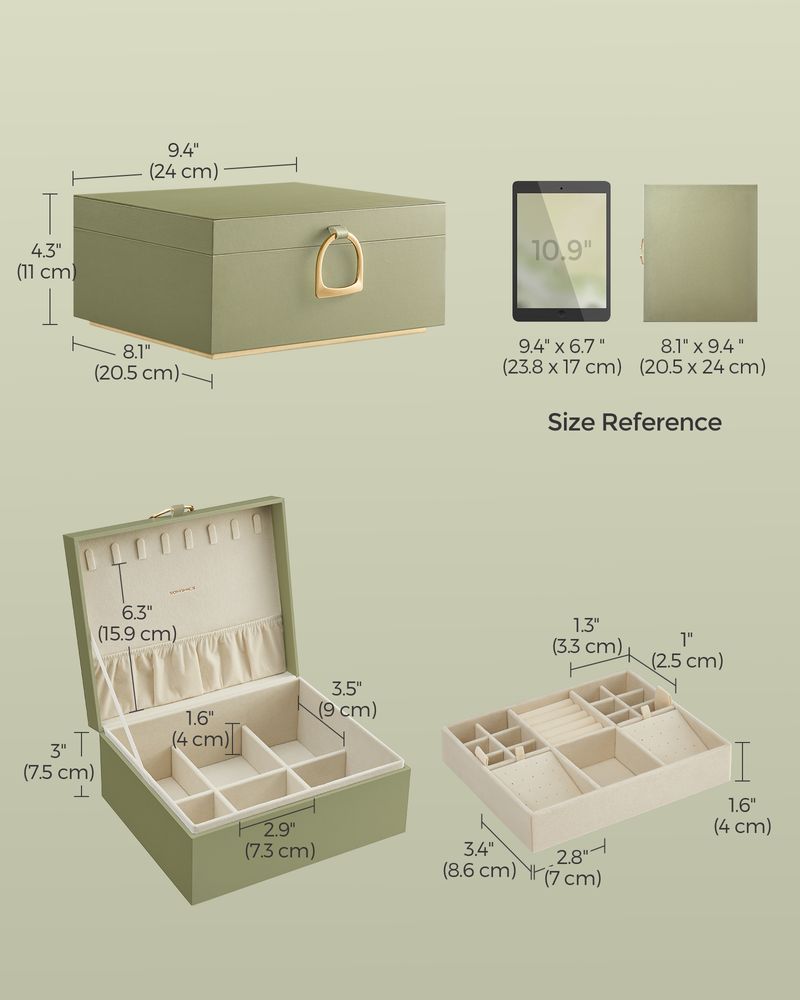 SONGMICS 2-Layer Jewelry Box with Handle and Removable Jewelry Tray 