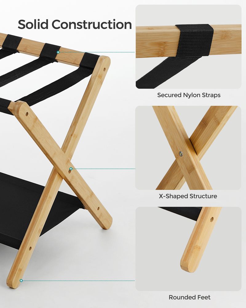 SONGMICS Folding Suitcase Stand with Storage Shelf 
