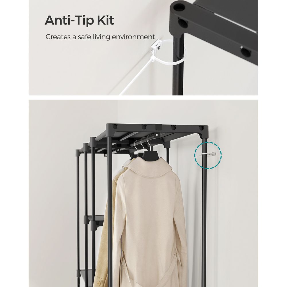 SONGMICS Freestanding Closet Organizer with Shelves, Hanging Rods 