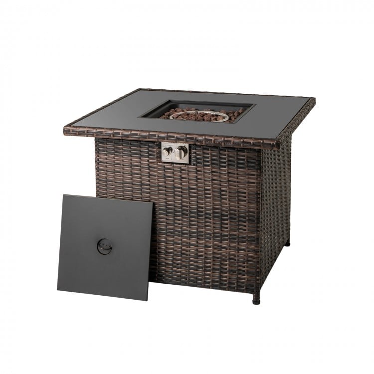 32.5 Inch Propane Fire Pit Table 50000 BTU with Tempered Glass Tabletop