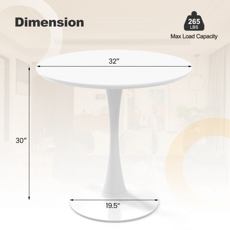 32 Inch Modern Tulip Round Dining Table with MDF Top-White