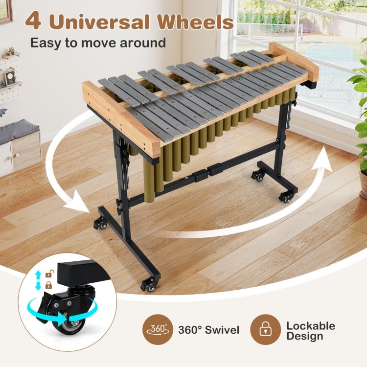 32 Note Marimba Aluminum Xylophone with Rubber Wood Base-Golden