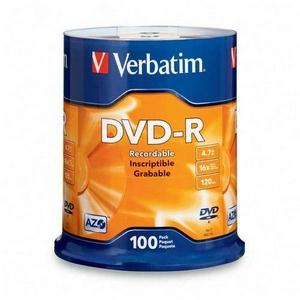 Verbatim 95102 DVD Recordable Media - DVD-R - 16x - 4.70 GB - 100 Pack Spindle - Silver 