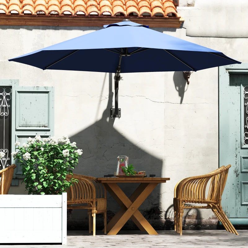 9.6 x 9.6 ft Wall Mounted Umbrella with Rotate, Patio Market Umbrella Parasol for Outdoor with Crank, Dark Blue