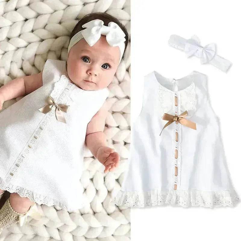Girls baby sleeveless bow skirt Dress Christening Dress Baby girl Dress Baptism Gown 