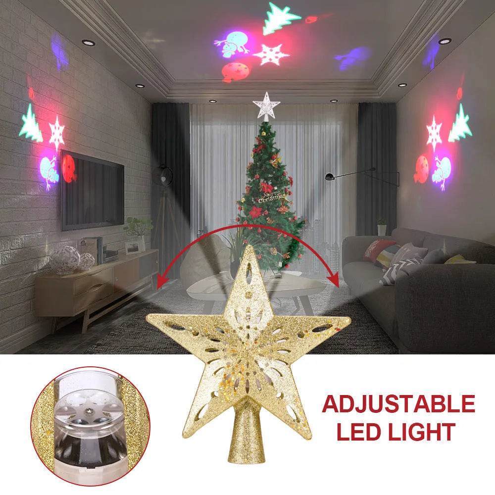 Christmas Tree Top Light Star Snowflake Shape LED Laser Projector Lights Christmas Tree Ornament 