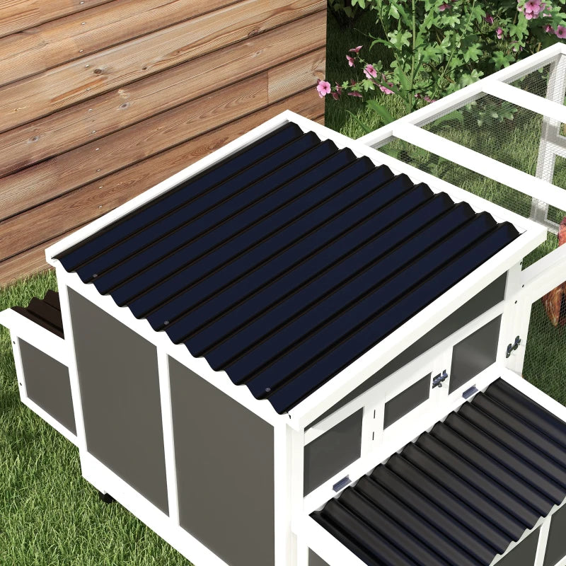 Wooden Chicken Coop, Rabbit Hutch with Large Run, Outdoor Poultry Cage with Nesting Box, Tray, Windows, Dark Grey
