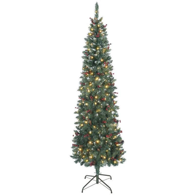 HOMCOM 5FT Prelit Pencil Christmas Tree with LED Lights, Slim Silver Glitter Xmas Tree with Dense Branches & 8 Lighting Modes 