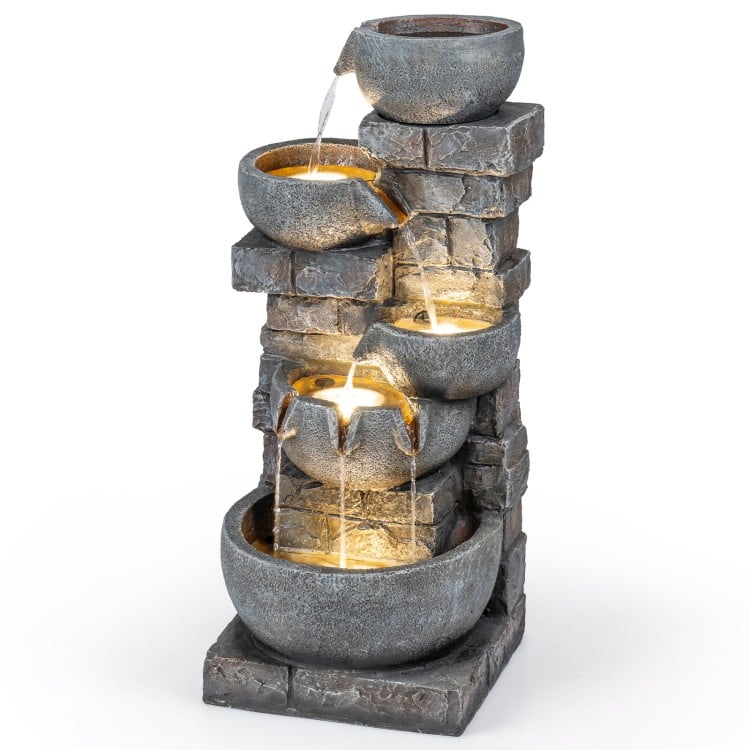 33" H Outdoor Water Fountain with LED Lights for Patio